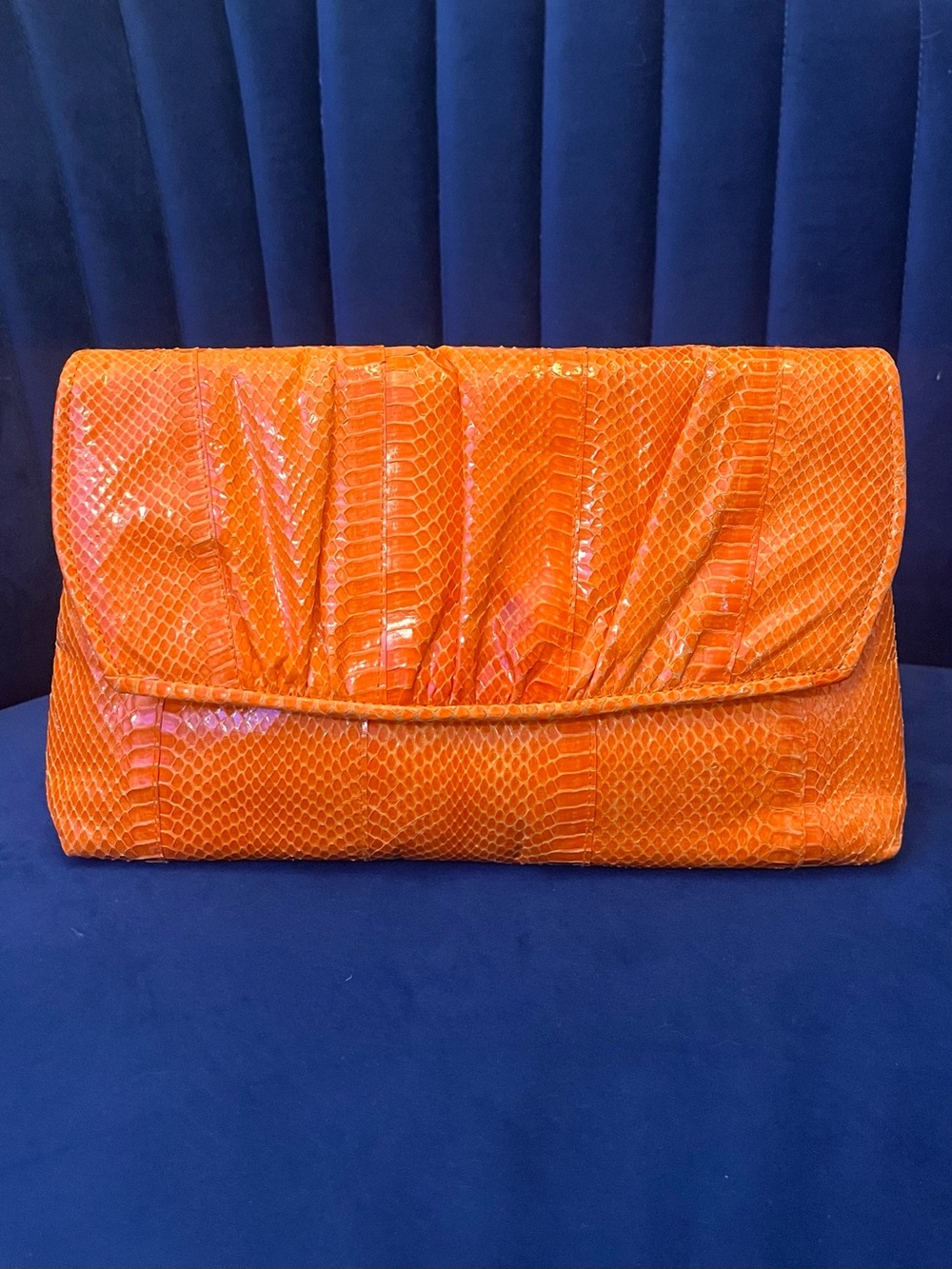 Vintage Genuine Snakeskin Bag - Bright Orange Exotic Leather Clutch - Y2K - Picture 7 of 13